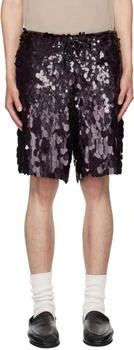 Dries Van Noten | Burgundy Sequinned Shorts