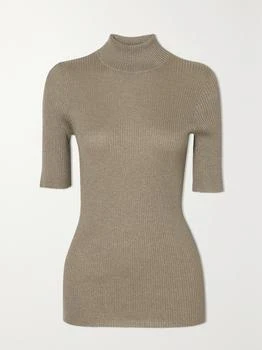 Brunello Cucinelli | Metallic Ribbed Cashmere-blend Top - Camel