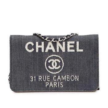 Chanel | Navy blue Leather Chain/Shoulder Wallet (Pre-Owned)