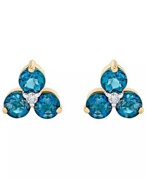 Macy's | Blue Topaz (1-3/4 ct. t.w.) & Diamond Accent Stud Earrings in 14k Yellow Gold