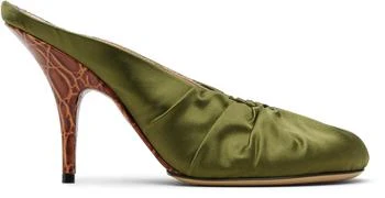 Dries Van Noten | Khaki Satin Mule Heels