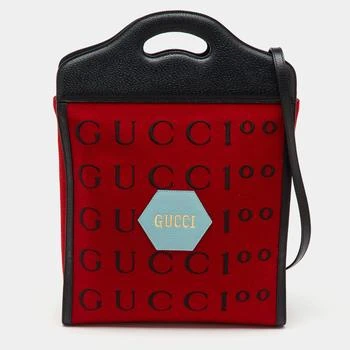 Gucci | Gucci Red/Black Felt and Leather Script Logo 100 Centennial Tote