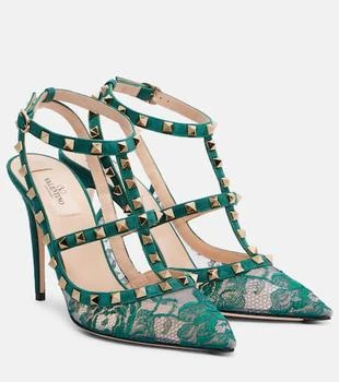 Valentino | Rockstud 100 lace and suede pumps