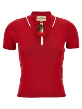 Valentino | Valentino Cherry Embellished Short-Sleeved Polo Top