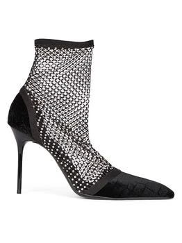 Balmain | 95MM Mesh & Velvet Ankle Boots