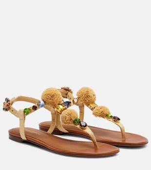 Dolce 
Gabbana | Embellished raffia-effect thong sandals