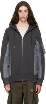 Sacai | Gray Sponge Sweat & Nylon Twill Hoodie