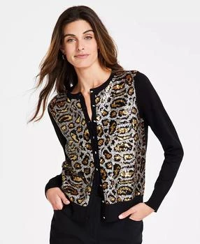 Women's Leopard Sequin Party Cardigan Sweater, Created for Macy's