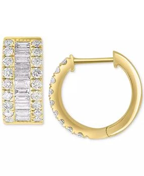 Effy | EFFY® Diamond Baguette & Round Small Huggie Hoop Earrings (1-1/5 ct. t.w.) in 14k Gold, 0.55"