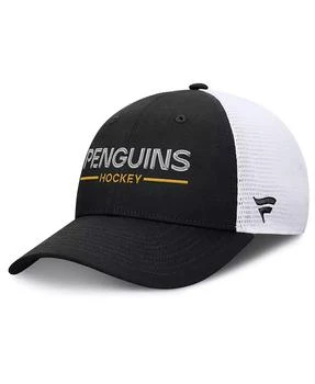 Men's Black/White Pittsburgh Penguins Authentic Pro Rink Lockup Adjustable Trucker Hat
