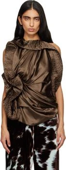 Dries Van Noten | Brown Draped Silk Blouse