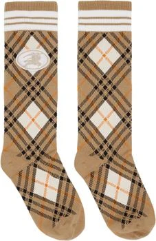 Beige Argyle Check Stretch Cotton Blend Socks