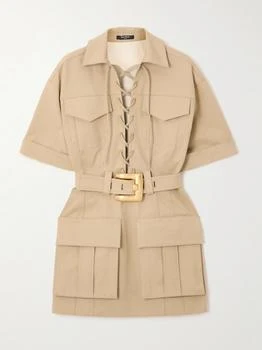 Balmain | Belted Cotton-gabardine Mini Dress - Beige