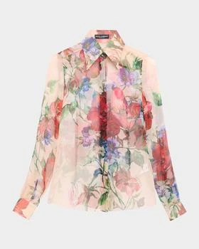 Dolce & Gabbana | Bouquet Fantichi Sheer Chiffon Button-Down Blouse