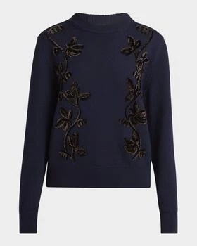 Jil Sander | Velvet Floral Embroidered Merino Crewneck Sweater