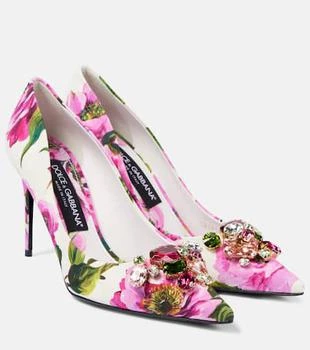 Dolce
Gabbana | Embellished leather-trimmed pumps