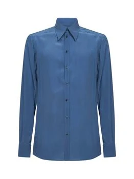 Dolce & Gabbana | DOLCE & GABBANA | Avio blue silk crêpe de chine Gold shirt | Man | 39