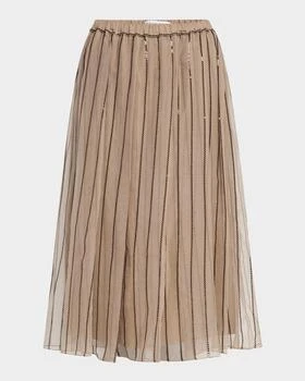 Brunello Cucinelli | Regimental Paillette Crispy Silk Chiffon Midi Skirt