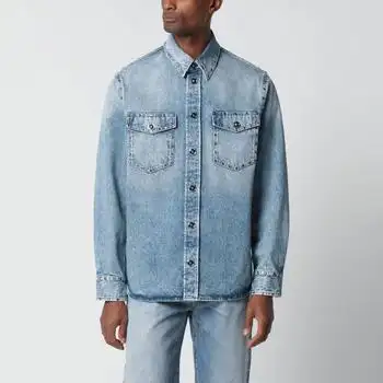 Versace | Light blue stone-washed denim shirt with studs