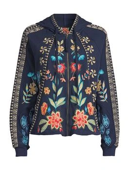 Embroidered Cotton Zip-Front Hoodie