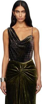 Dries Van Noten | Burgundy & Khaki Velvet Slip Top