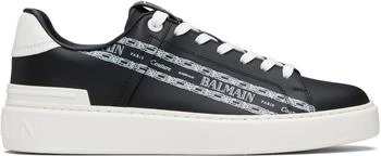 Balmain | Black 
White B-Court Printed Calfskin Sneakers