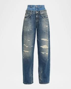 Dolce & Gabbana | High-Rise Double Waistband Wide-Leg Distressed Jeans