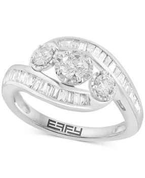Effy | EFFY® Diamond Round & Baguette Triple Stone Swirl Ring (1 ct. t.w.) in 14k White Gold