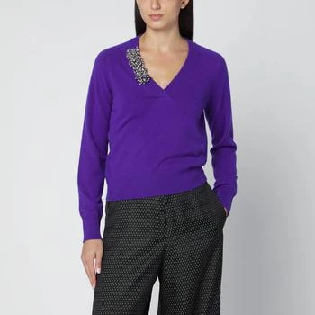 Dries Van Noten | Purple cashmere sweater with brooch detail