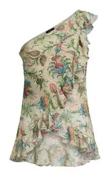 ETRO | Etro Ruffled Asymmetric Silk-Blend Top - Moda Operandi