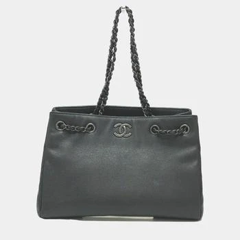 Chanel | Chanel Black Caviar Large Woven Chain Shopping Tote Bag