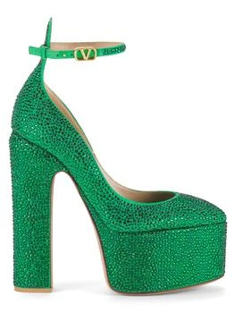 Valentino | 155MM Crystal-Embellished Leather Platform Ankle-Strap Pumps