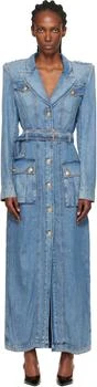 Balmain | Blue Belted Long Denim Coat