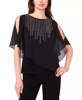 Women's Beaded Overlay Split-Sleeve Top
