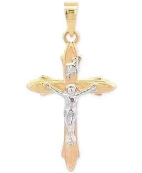 Macy's Two Tone Crucifix Charm Pendant in 14K Yellow and White Gold