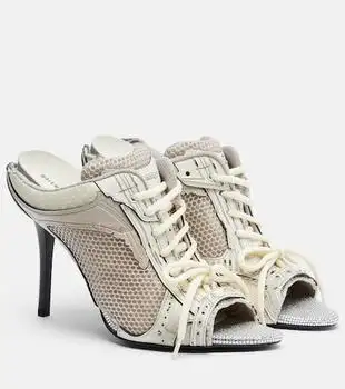 Balenciaga | Stapler distressed leather-trimmed mules