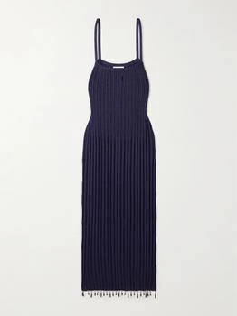 Jil Sander | Bead-embellished Ribbed-knit Maxi Dress - Navy