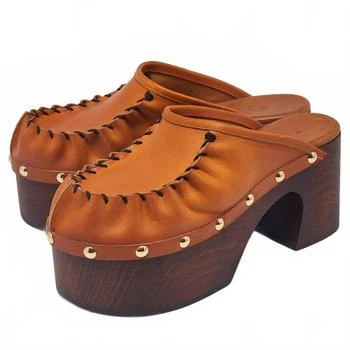 Marni | Women's Sabo Ruched Leather Studded Platform Clog In Brown