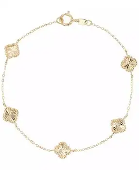 Macy's | Textured Clover Link Bracelet in 10k Yellow Gold