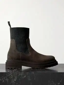Brunello Cucinelli | Bead-embellished Knit-trimmed Suede Chelsea Boots - Chocolate - IT41