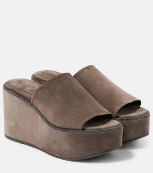 Brunello Cucinelli | Monili suede wedge mules
