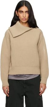 Dries Van Noten | Beige Zipped Wool Turtleneck