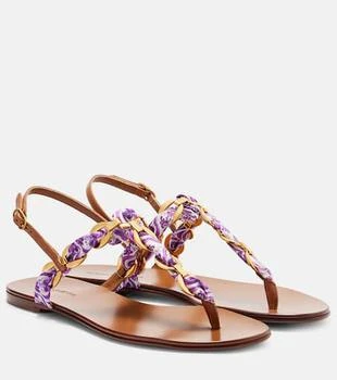 Dolce 
Gabbana | Majolica leather-trimmed satin thong sandals