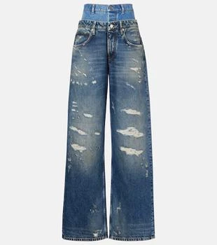 Dolce 
Gabbana | Distressed layered high-rise wide-leg jeans