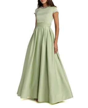 Petite Embellished Satin Cap Sleeve Ball Gown