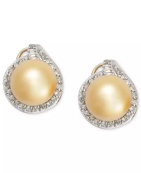 Macy's | Pearl Earrings, 14k Gold Golden South Sea Pearl (11mm) and Diamond (3/4 ct. t.w.) Stud Earrings