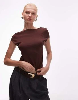ASOS ASOS DESIGN slinky cap sleeve scoop back top in chocolate
