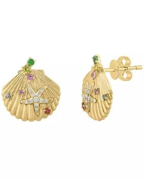 Effy | Diamond (1/10 ct. t.w.) & Multi Gemstones (1/4 ct. t.w.) Stud Earrings in 14k Yellow Gold