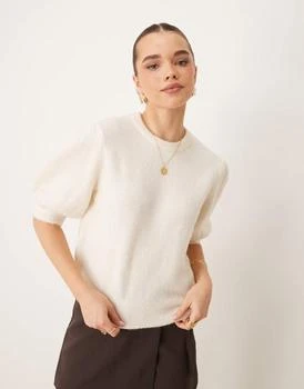 Gina Tricot knitted sweater with puff short sleeves in off white