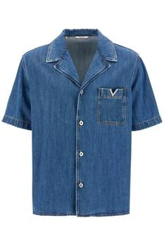 Valentino | Valentino Logo Plaque Short-Sleeved Denim Shirt